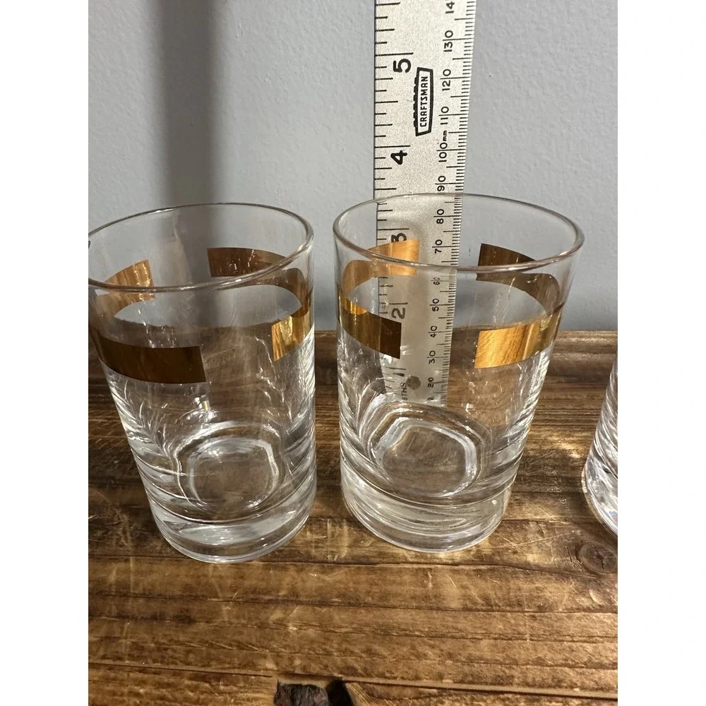 Vintage MCM Tumbler Water Juice Glass with Gold Band Set 2- 3.5